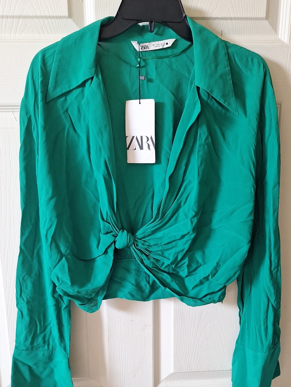 Zara Emerald Tie-Front Button Down Blouse